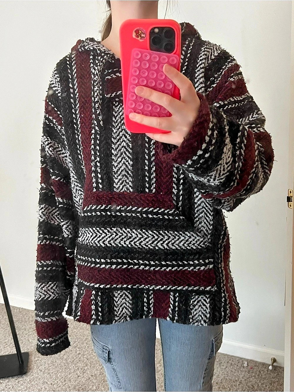 BAJA Geometric Pullover Sweater in Black & Red Like New